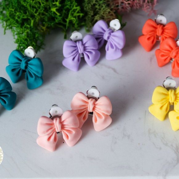New handmade clip on earrings pastel color bow girls - Picture 6 of 7